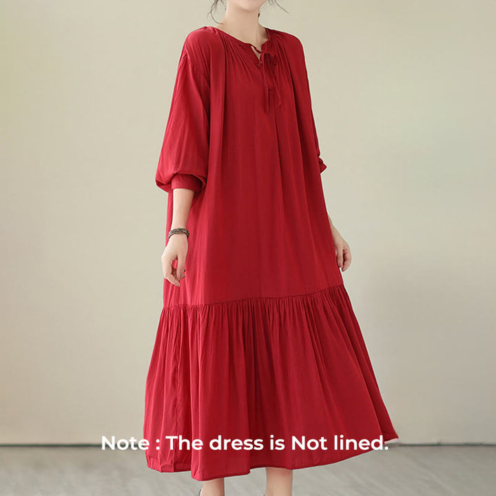 Buddha Stones Casual Plain Two-sided Style Dress Chiffon Midi Dress With Pockets - image 6
