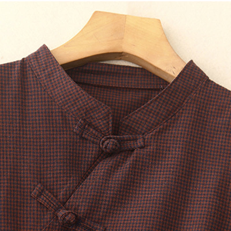 Buddha Stones Casual Plain Frog-button Cotton Midi Dress With Pockets - image 2