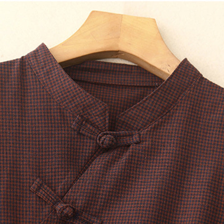 Buddha Stones Casual Plain Frog-button Cotton Midi Dress With Pockets - image 2