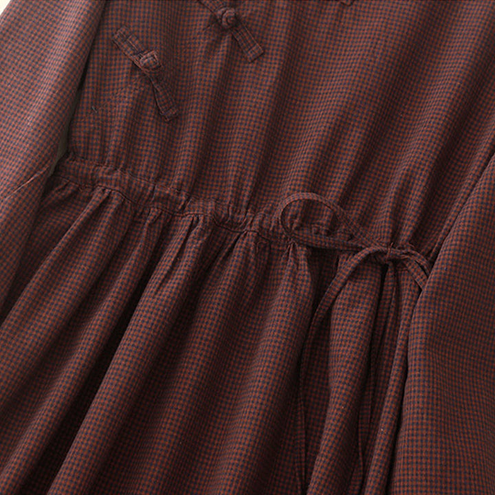 Buddha Stones Casual Plain Frog-button Cotton Midi Dress With Pockets - image 6