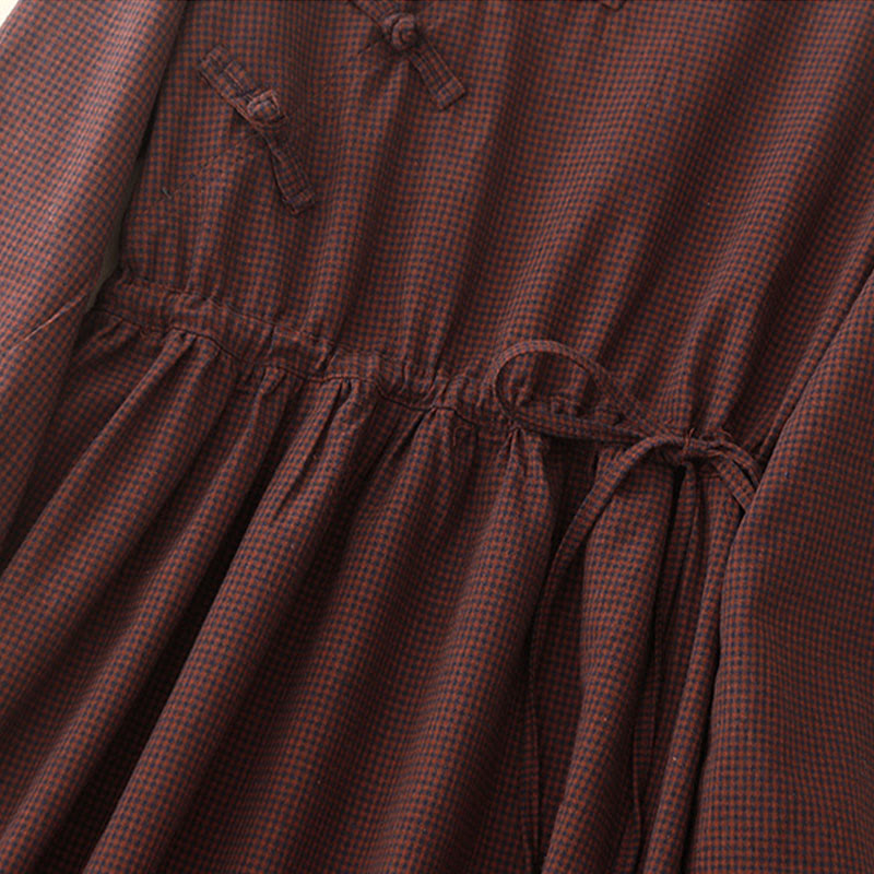 Buddha Stones Casual Plain Frog-button Cotton Midi Dress With Pockets - image 6