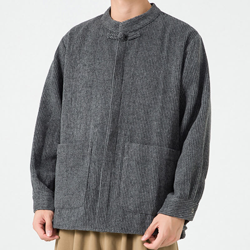 Buddha Stones Long Sleeve Frog-button Design Men's Cotton Jacket Shirt With Pockets - image 3