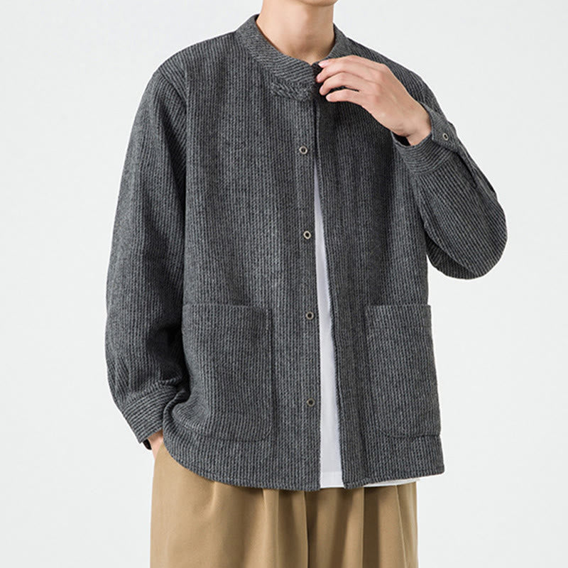 Buddha Stones Long Sleeve Frog-button Design Men's Cotton Jacket Shirt With Pockets - image 7