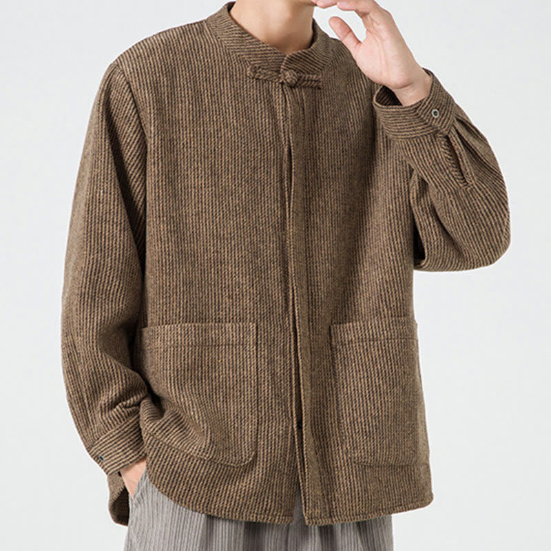 Buddha Stones Long Sleeve Frog-button Design Men's Cotton Jacket Shirt With Pockets - image 22