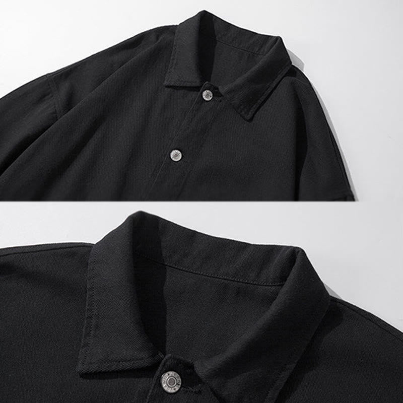 Buddha Stones Long Sleeve Button Stand Collar Design Men's Cotton Jacket Shirt With Pockets - image 2