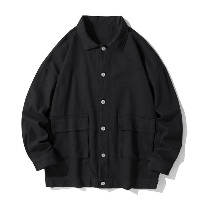 Buddha Stones Long Sleeve Button Stand Collar Design Men's Cotton Jacket Shirt With Pockets - Black - US/UK/AU50，EU60 (5XL) - image 0