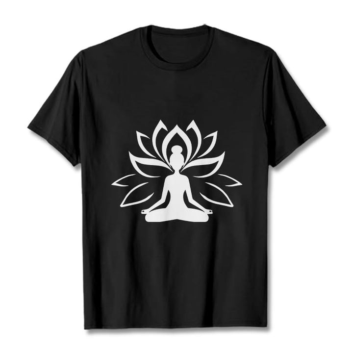 Buddha Stones Lotus Meditating Person Tee T-shirt - Black - 2XL - image 4