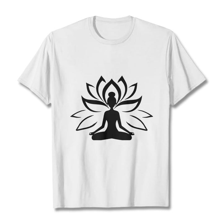 Buddha Stones Lotus Meditating Person Tee T-shirt - White - 2XL - image 8