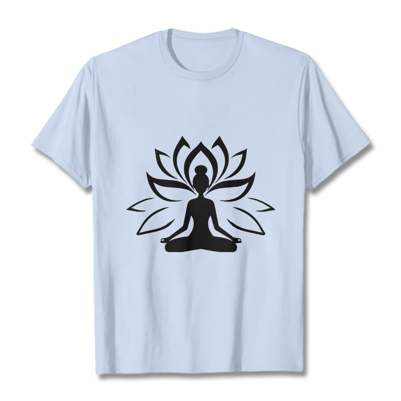 Buddha Stones Lotus Meditating Person Tee T-shirt - LightCyan - 2XL - image 19