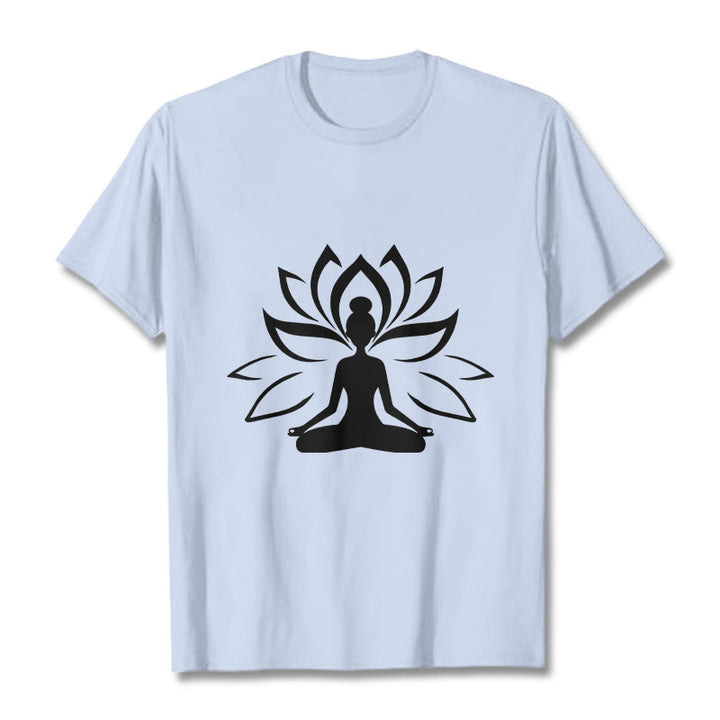 Buddha Stones Lotus Meditating Person Tee T-shirt - LightCyan - 2XL - image 19