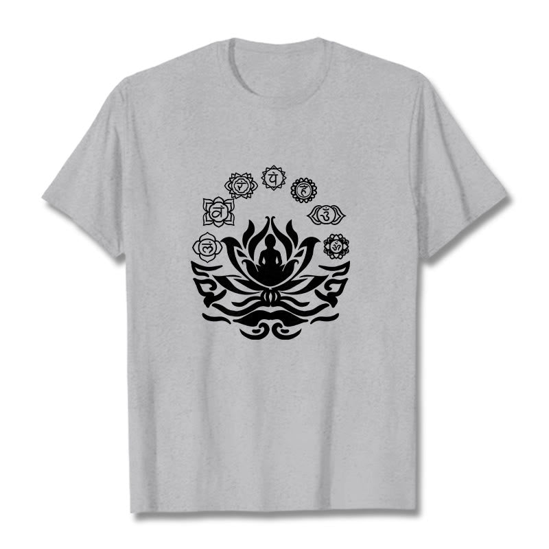 Buddha Stones OM Symbol Sanskrit Mantras Buddha Lotus Flower Design Tee T-shirt - LightGrey - 2XL - image 20