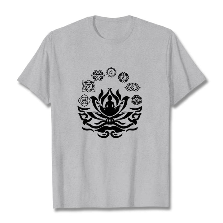 Buddha Stones OM Symbol Sanskrit Mantras Buddha Lotus Flower Design Tee T-shirt - LightGrey - 2XL - image 20