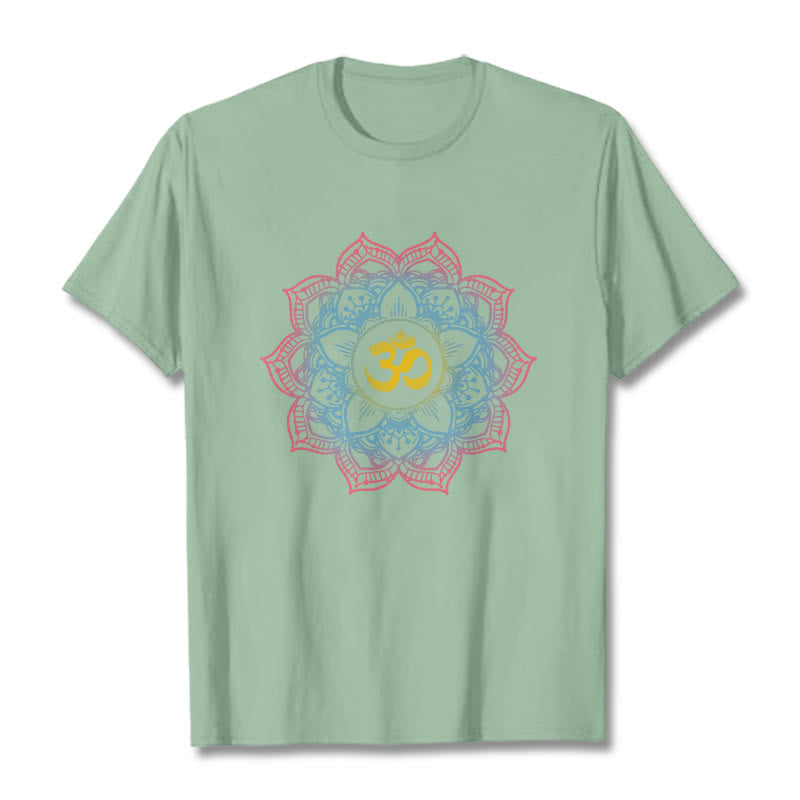 Buddha Stones Lotus-shaped Mandala OM Symbol Design Tee T-shirt - Black - 2XL - image 1