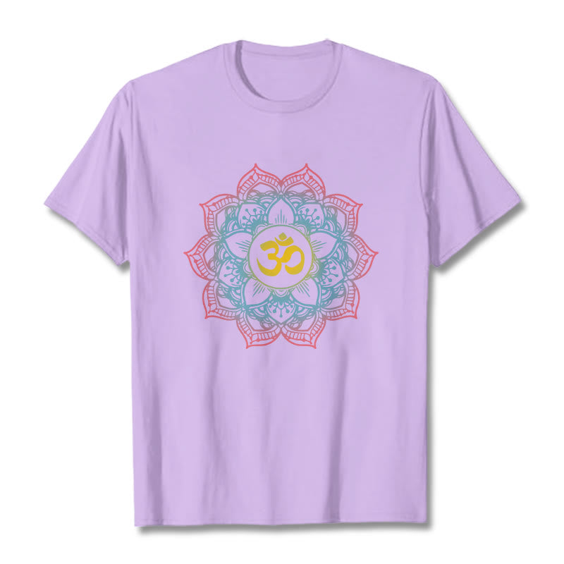 Buddha Stones Lotus-shaped Mandala OM Symbol Design Tee T-shirt - Plum - 2XL - image 14