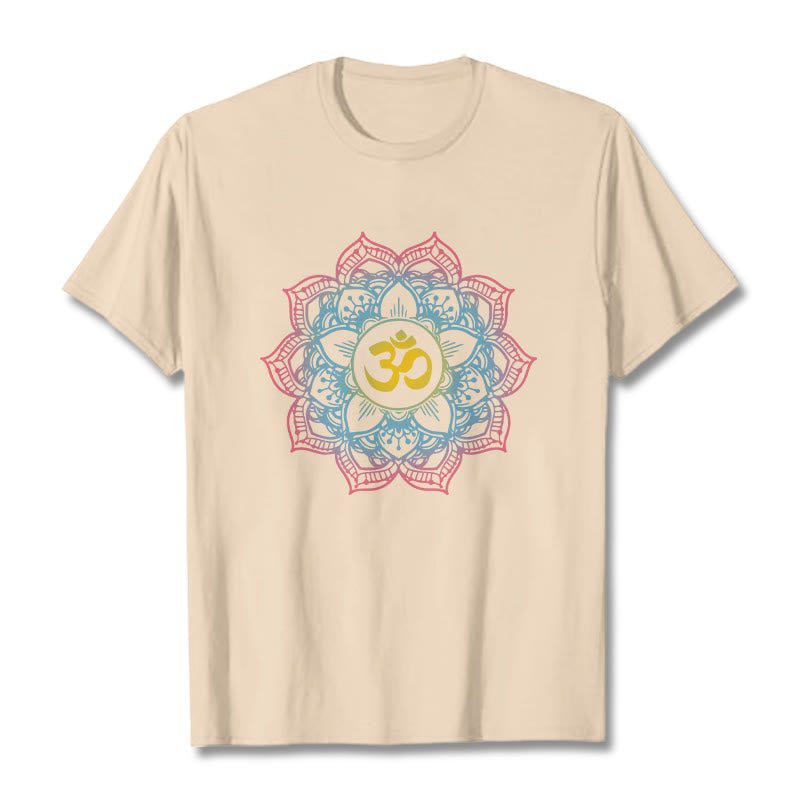 Buddha Stones Lotus-shaped Mandala OM Symbol Design Tee T-shirt - Bisque - 2XL - image 12