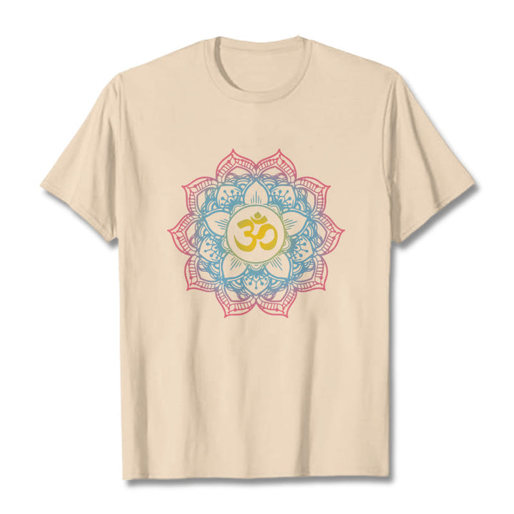 Buddha Stones Lotus-shaped Mandala OM Symbol Design Tee T-shirt - Bisque - 2XL - image 12