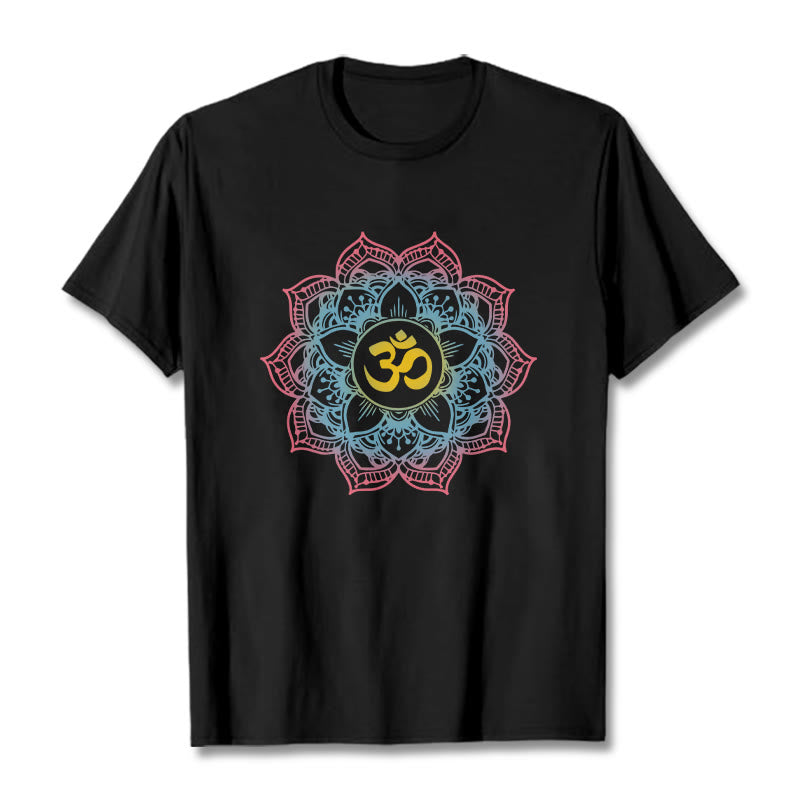 Buddha Stones Lotus-shaped Mandala OM Symbol Design Tee T-shirt - Black - 2XL - image 1