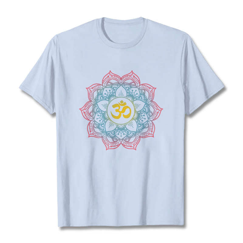Buddha Stones Lotus-shaped Mandala OM Symbol Design Tee T-shirt - LightCyan - 2XL - image 11