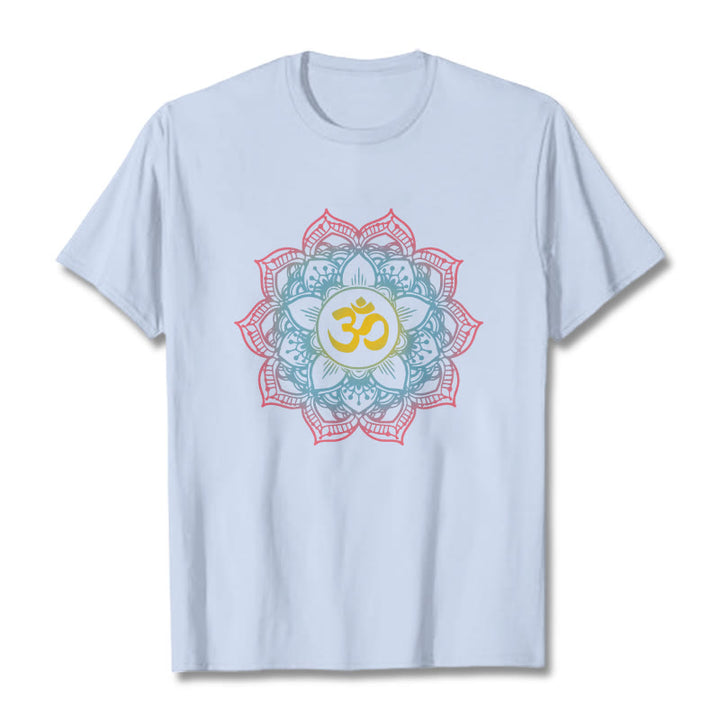 Buddha Stones Lotus-shaped Mandala OM Symbol Design Tee T-shirt - LightCyan - 2XL - image 11