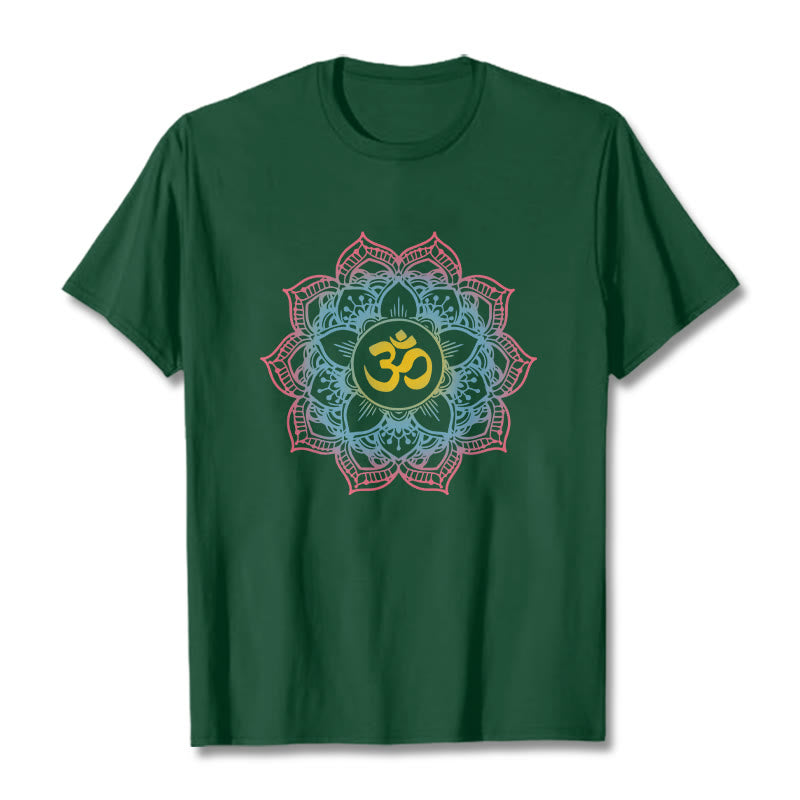 Buddha Stones Lotus-shaped Mandala OM Symbol Design Tee T-shirt - ForestGreen - 2XL - image 6