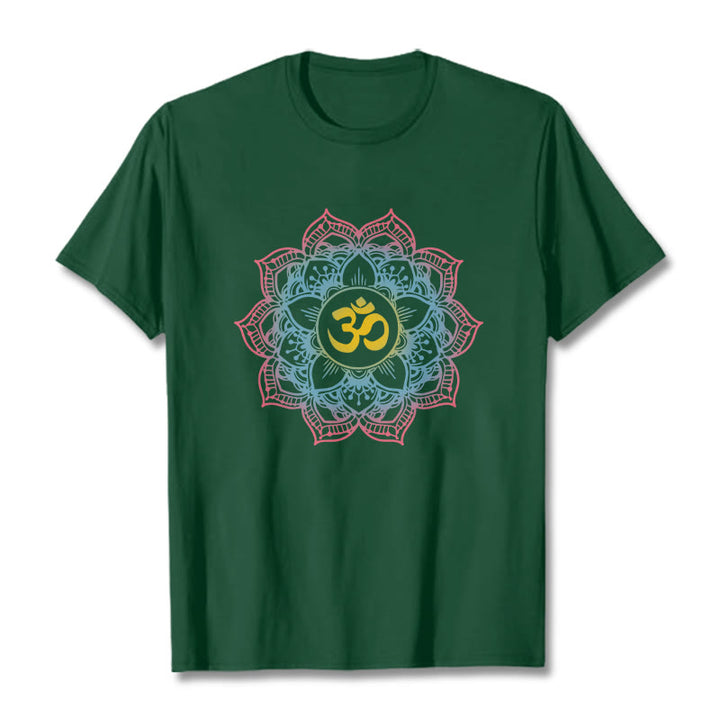 Buddha Stones Lotus-shaped Mandala OM Symbol Design Tee T-shirt - ForestGreen - 2XL - image 6