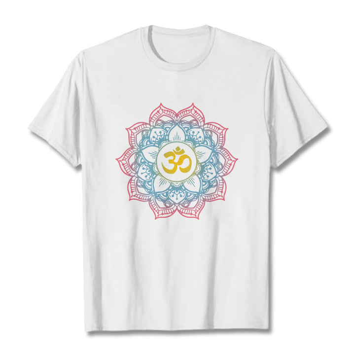 Buddha Stones Lotus-shaped Mandala OM Symbol Design Tee T-shirt - White - 2XL - image 8