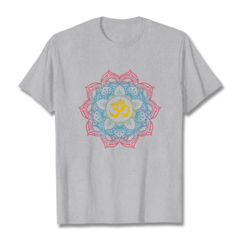 Buddha Stones Lotus-shaped Mandala OM Symbol Design Tee T-shirt - LightGrey - 2XL - image 20