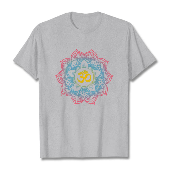 Buddha Stones Lotus-shaped Mandala OM Symbol Design Tee T-shirt - LightGrey - 2XL - image 20