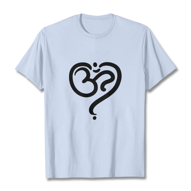 Buddha Stones Love Heart OM Symbol Design Tee T-shirt - LightCyan - 2XL - image 11