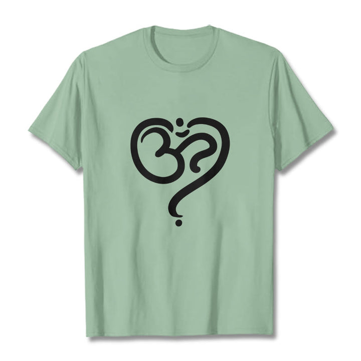 Buddha Stones Love Heart OM Symbol Design Tee T-shirt - PaleGreen - 2XL - image 18