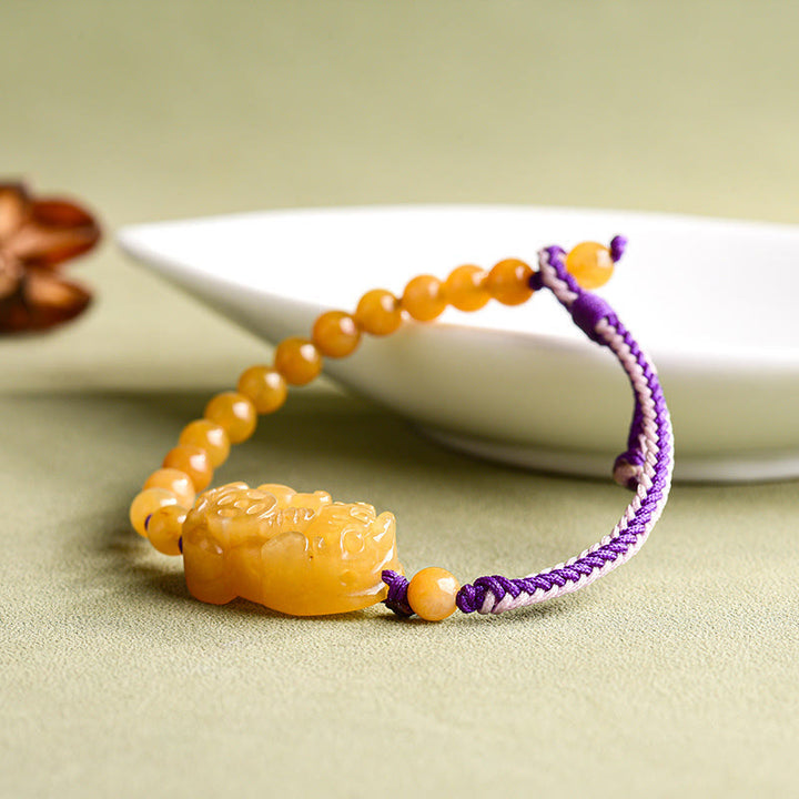 Buddha Stones Golden Silk Jade Beads PiXiu Wealth Bracelet - image 5