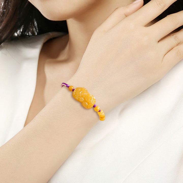 Buddha Stones Golden Silk Jade Beads PiXiu Wealth Bracelet - image 13