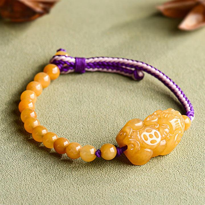 Buddha Stones Golden Silk Jade Beads PiXiu Wealth Bracelet - image 9
