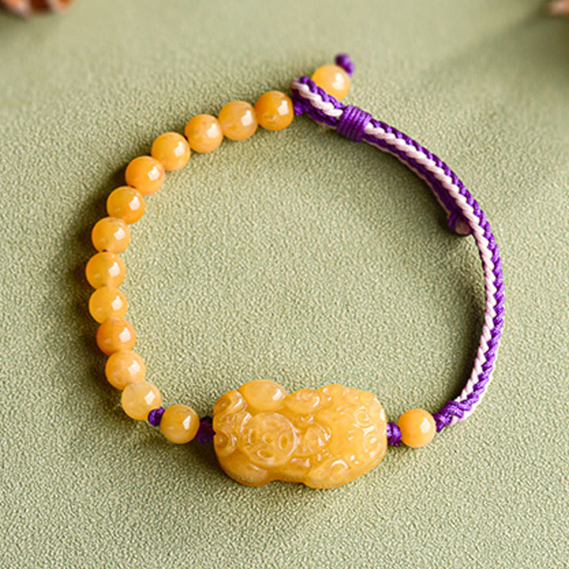 Buddha Stones Golden Silk Jade Beads PiXiu Wealth Bracelet - image 2