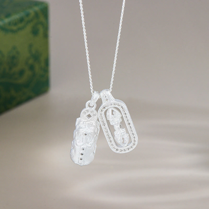 Buddha Stones 925 Sterling Silver Mini PiXiu Dorje Vajra Wealth Necklace Pendant - Silver - Pixiu Vajra - image 8