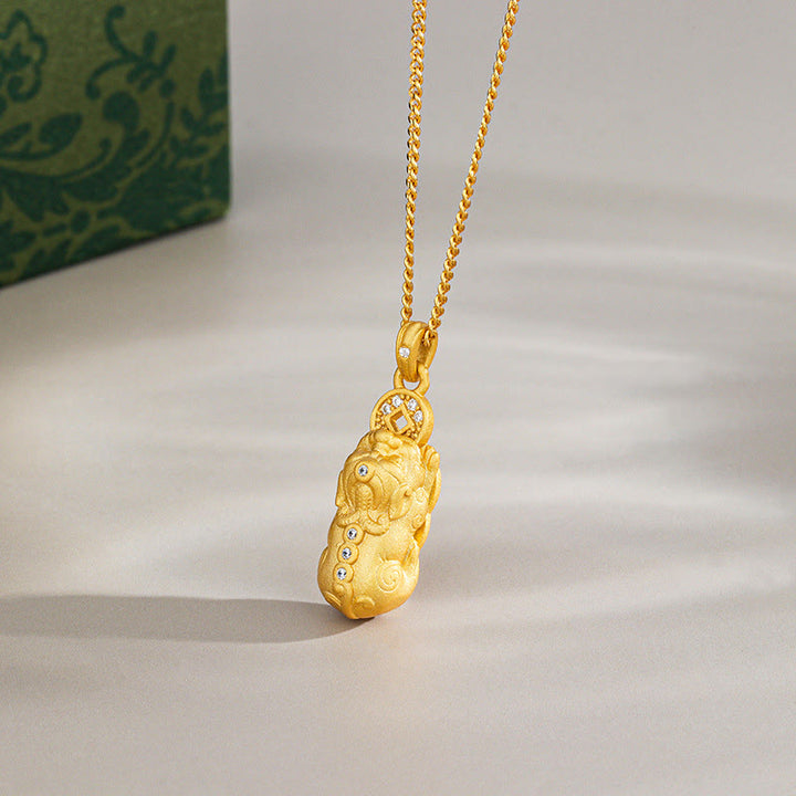 Buddha Stones 925 Sterling Silver Mini PiXiu Dorje Vajra Wealth Necklace Pendant - Golden - Pixiu - image 6