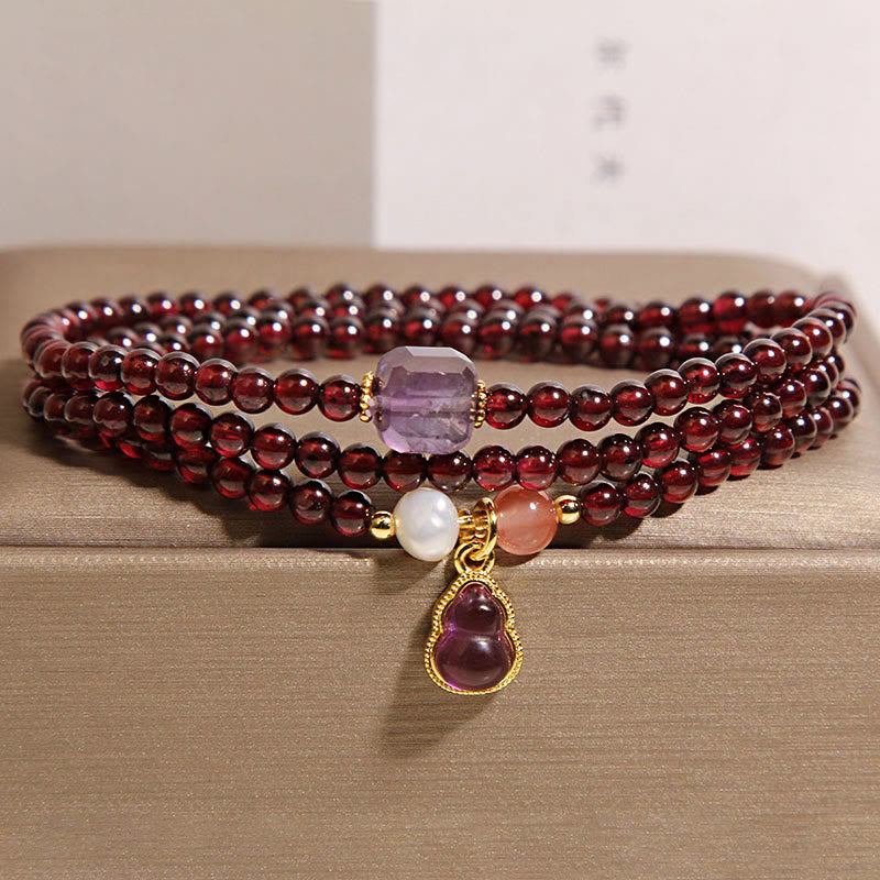 Buddha Stones Natural Garnet Amethyst Gourd Protection Multi-Layer Bracelet - image 4
