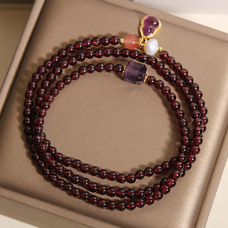 Buddha Stones Natural Garnet Amethyst Gourd Protection Multi-Layer Bracelet - image 3