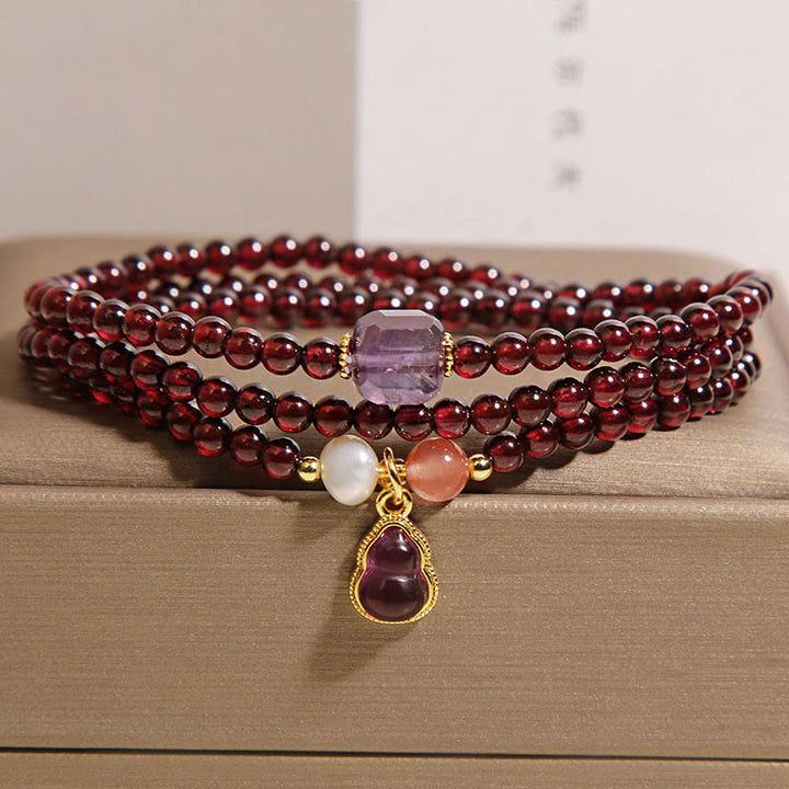 Buddha Stones Natural Garnet Amethyst Gourd Protection Multi-Layer Bracelet - image 5