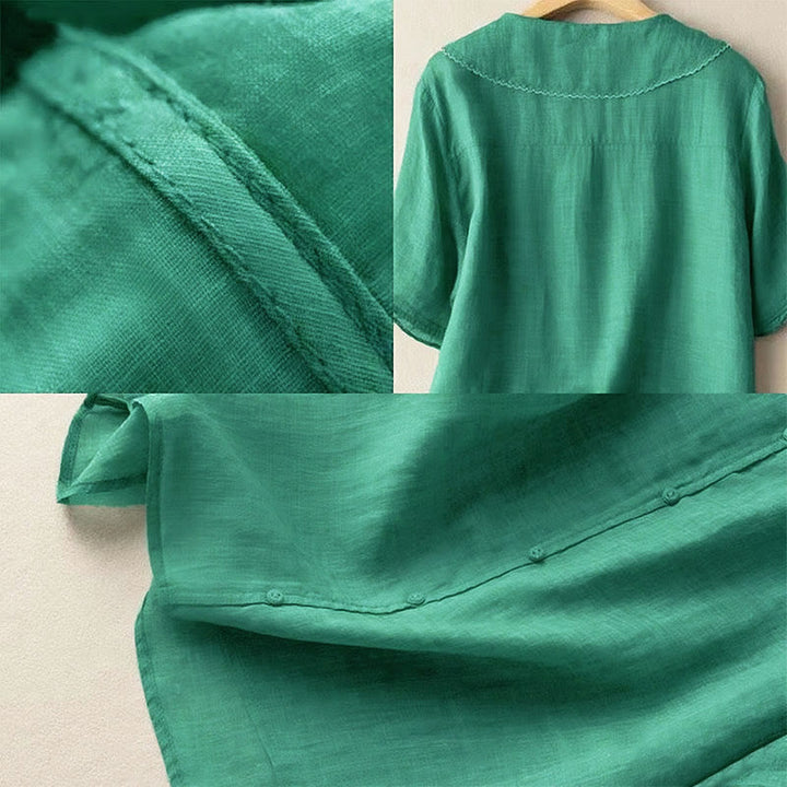Buddha Stones Casual Plain Button Half Sleeve Middy Collar Cotton Women's Shirt - image 5