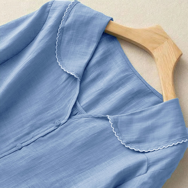 Buddha Stones Casual Plain Button Half Sleeve Middy Collar Cotton Women's Shirt - image 13
