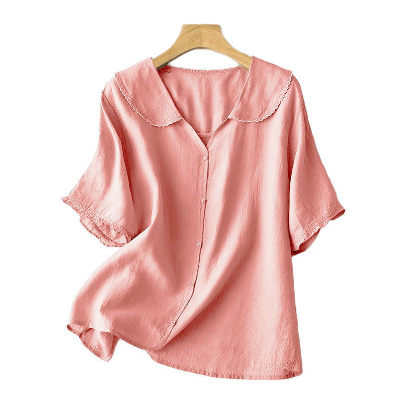 Buddha Stones Casual Plain Button Half Sleeve Middy Collar Cotton Women's Shirt - image 28