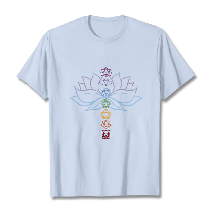 Buddha Stones Pastel Hues Lotus Flower Chakra Symbols Meditation Cotton Tee T-shirt - LightCyan - 2XL - image 18