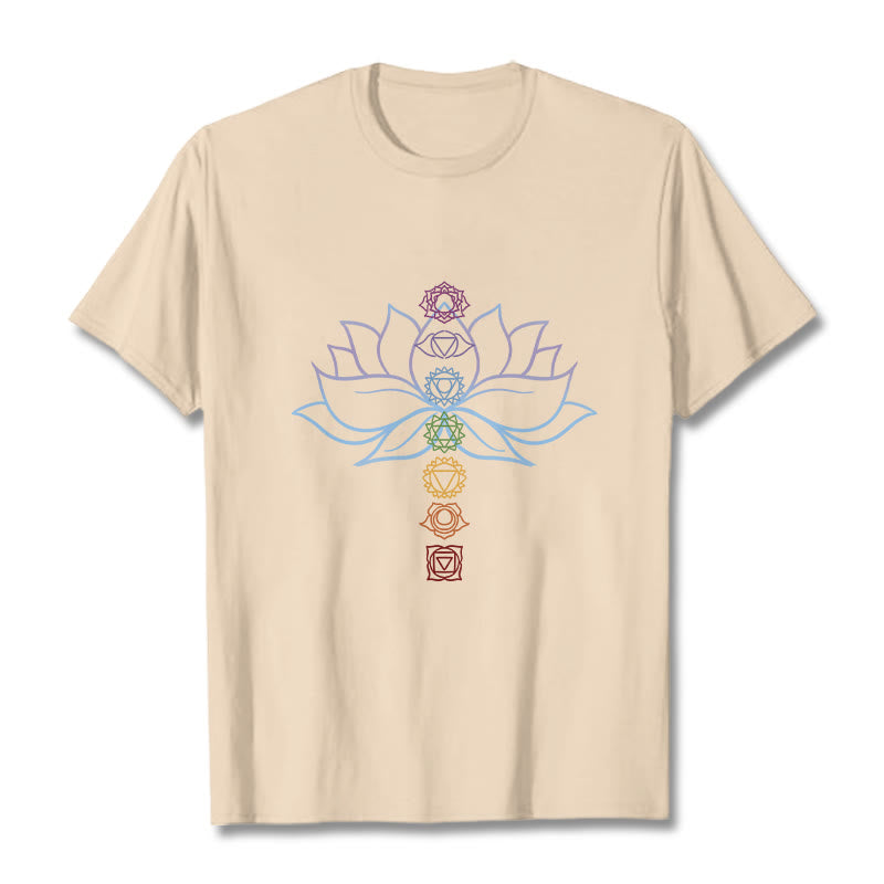 Buddha Stones Pastel Hues Lotus Flower Chakra Symbols Meditation Cotton Tee T-shirt - Bisque - 2XL - image 9