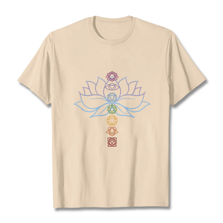 Buddha Stones Pastel Hues Lotus Flower Chakra Symbols Meditation Cotton Tee T-shirt - Bisque - 2XL - image 9