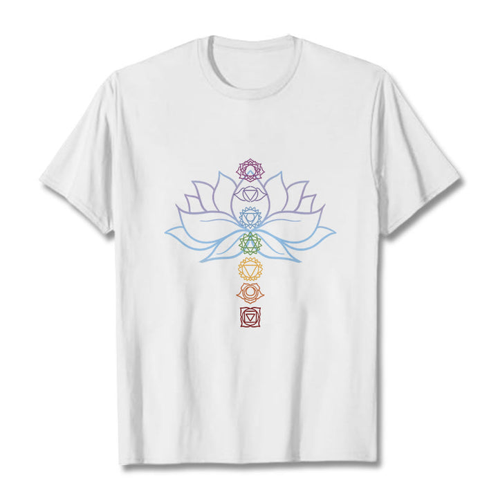 Buddha Stones Pastel Hues Lotus Flower Chakra Symbols Meditation Cotton Tee T-shirt - White - 2XL - image 0
