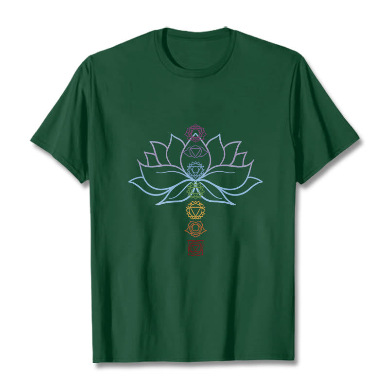 Buddha Stones Pastel Hues Lotus Flower Chakra Symbols Meditation Cotton Tee T-shirt - ForestGreen - 2XL - image 11
