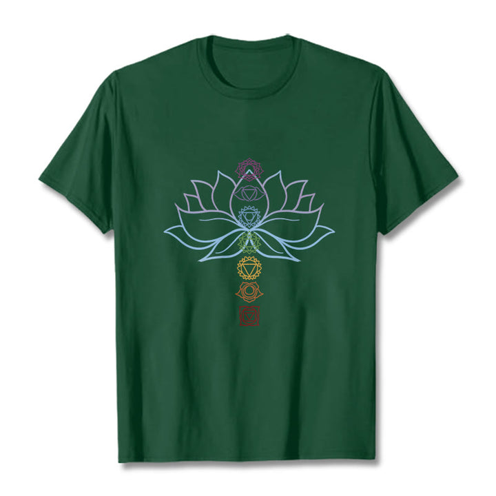 Buddha Stones Pastel Hues Lotus Flower Chakra Symbols Meditation Cotton Tee T-shirt - ForestGreen - 2XL - image 11