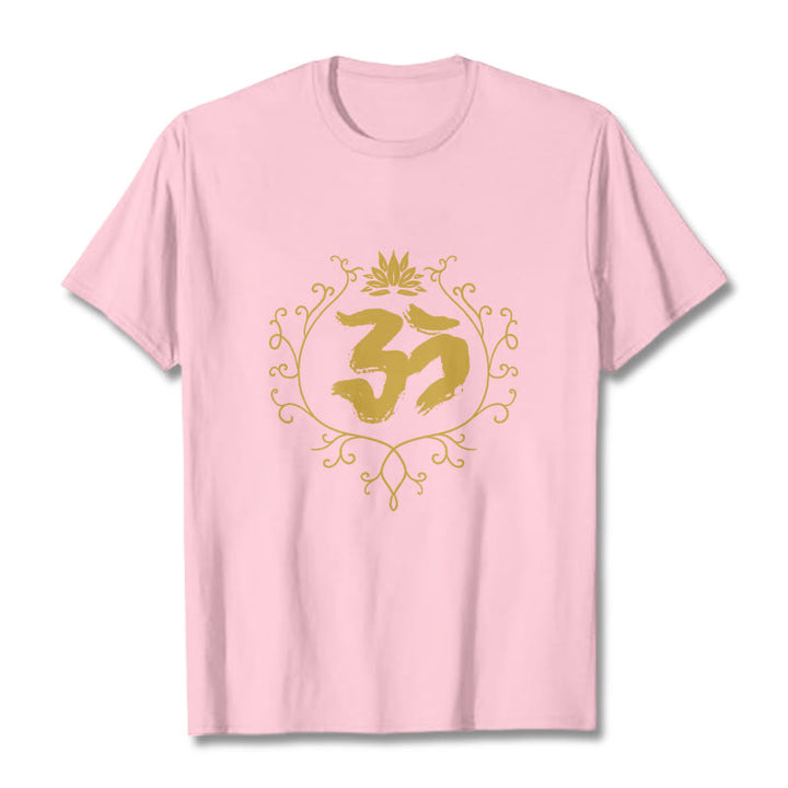 Buddha Stones Om Lotus Flower Vine Pattern Meditation Cotton Tee T-shirt - LightPink - 2XL - image 13