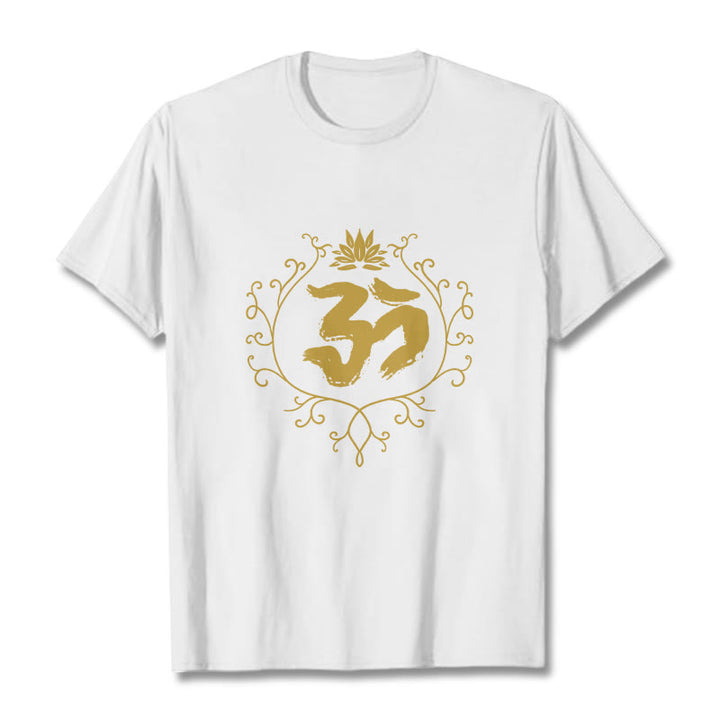 Buddha Stones Om Lotus Flower Vine Pattern Meditation Cotton Tee T-shirt - White - 2XL - image 6